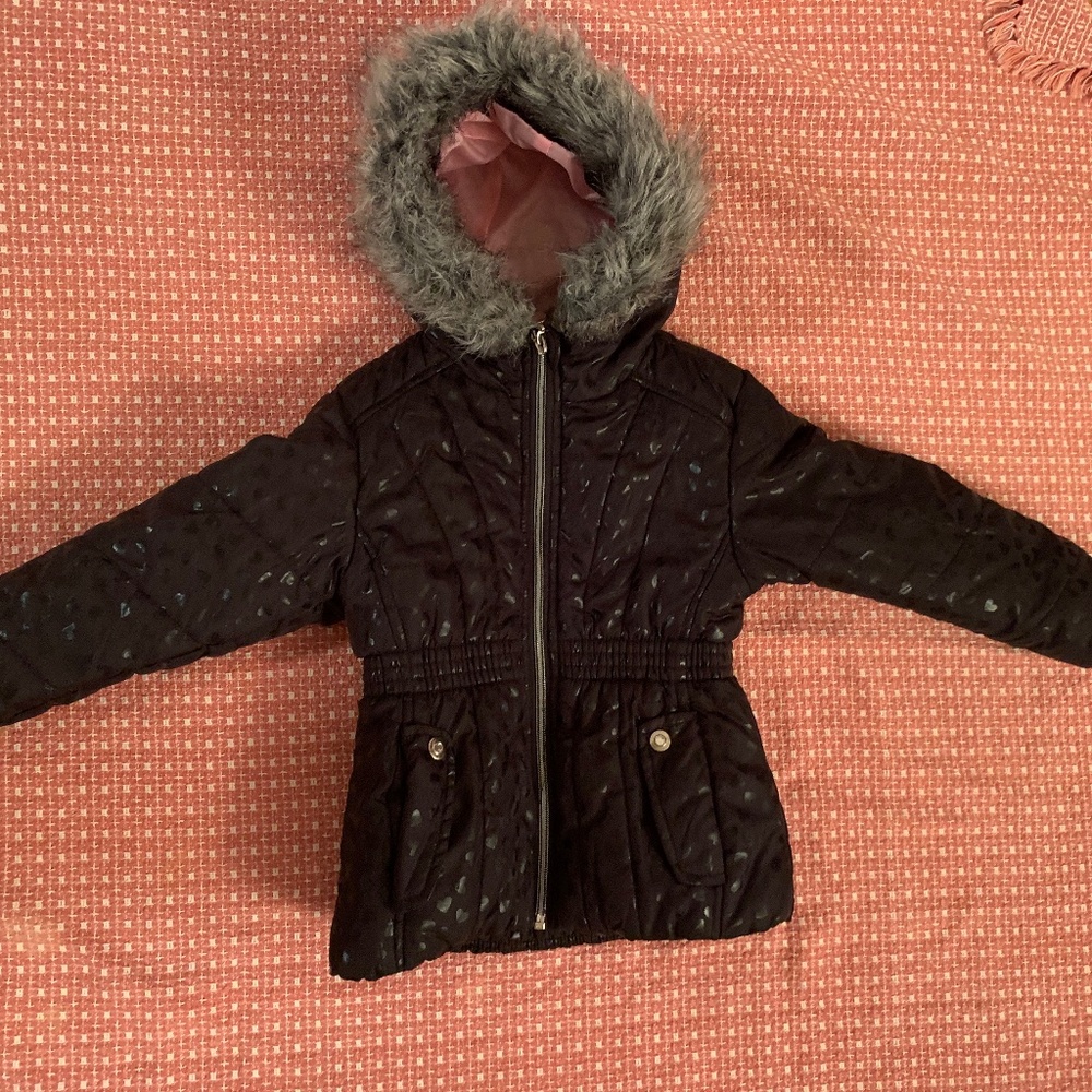 Girls 4 year old Winter Jacket R 88 By S.Rothschild Black hearts 4T Puffer PM9A